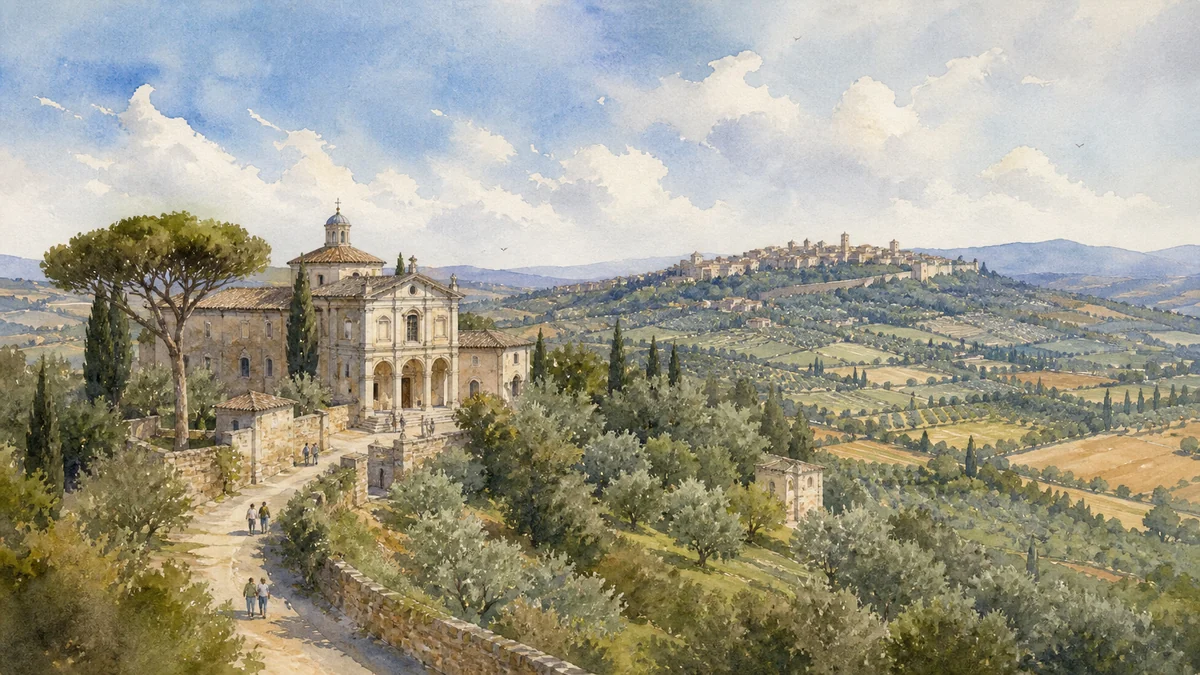 Original documentary watercolour showing Santissima Annunziata and the Amerini landscape in its Amelia urban or landscape context