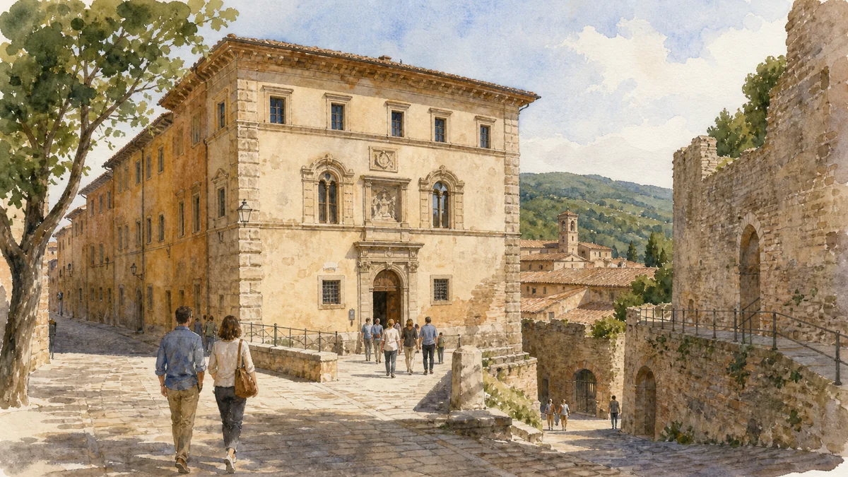 Original documentary watercolour showing Archaeological Museum and Germanicus in its Amelia urban or landscape context