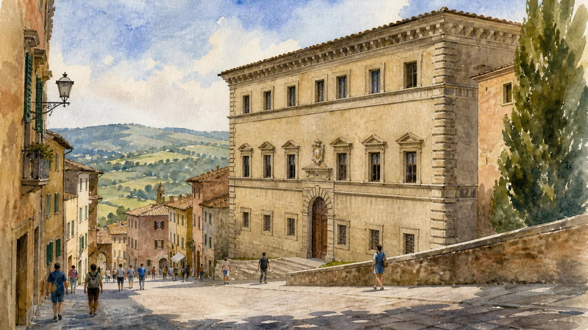 Original documentary watercolour showing Palazzo Farrattini in its Amelia urban or landscape context