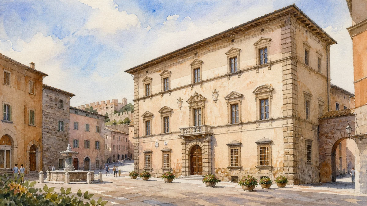 Original documentary watercolour showing Palazzo Petrignani in its Amelia urban or landscape context