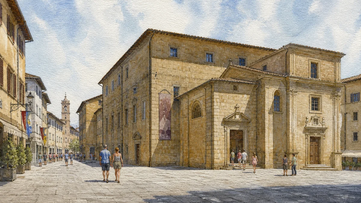 Original documentary watercolour showing Cathedral Museum in its Citta di Castello urban or landscape context