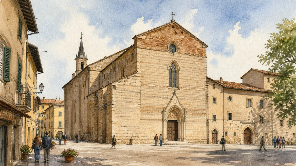 Original documentary watercolour showing Church of San Domenico in its Citta di Castello urban or landscape context
