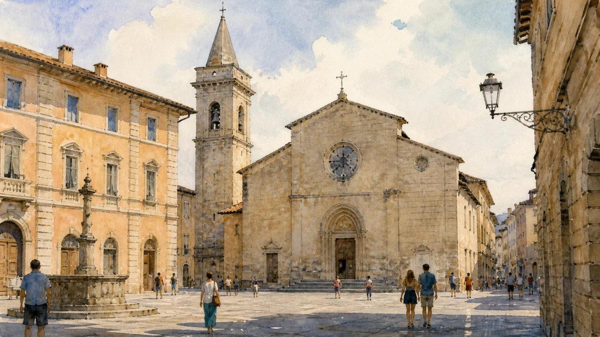 Original documentary watercolour showing Church of San Francesco in its Citta di Castello urban or landscape context