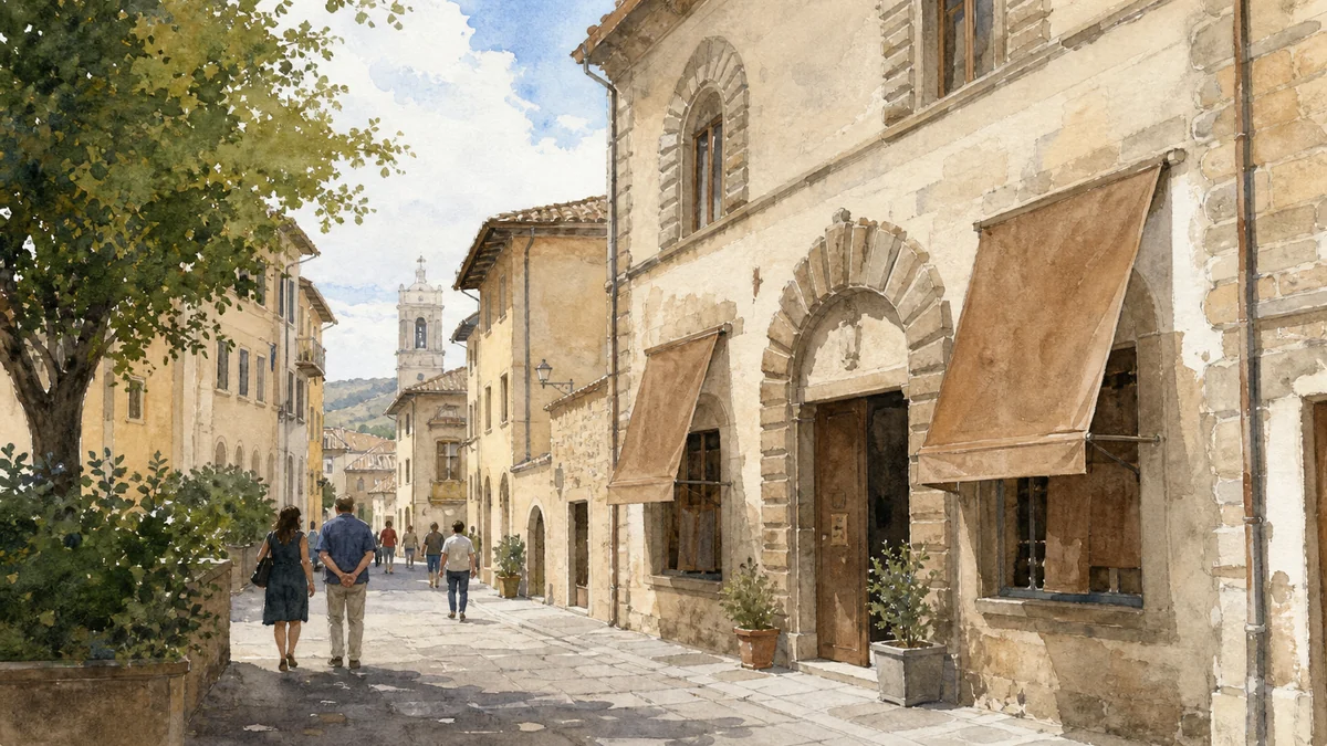 Original documentary watercolour showing Tela Umbra in its Citta di Castello urban or landscape context