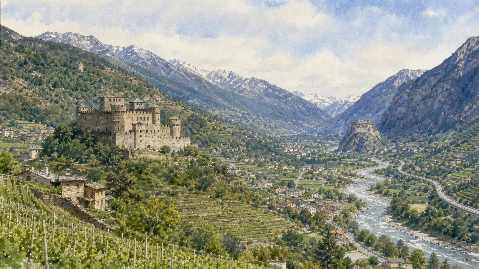 Castles and vineyards along the Dora Baltea