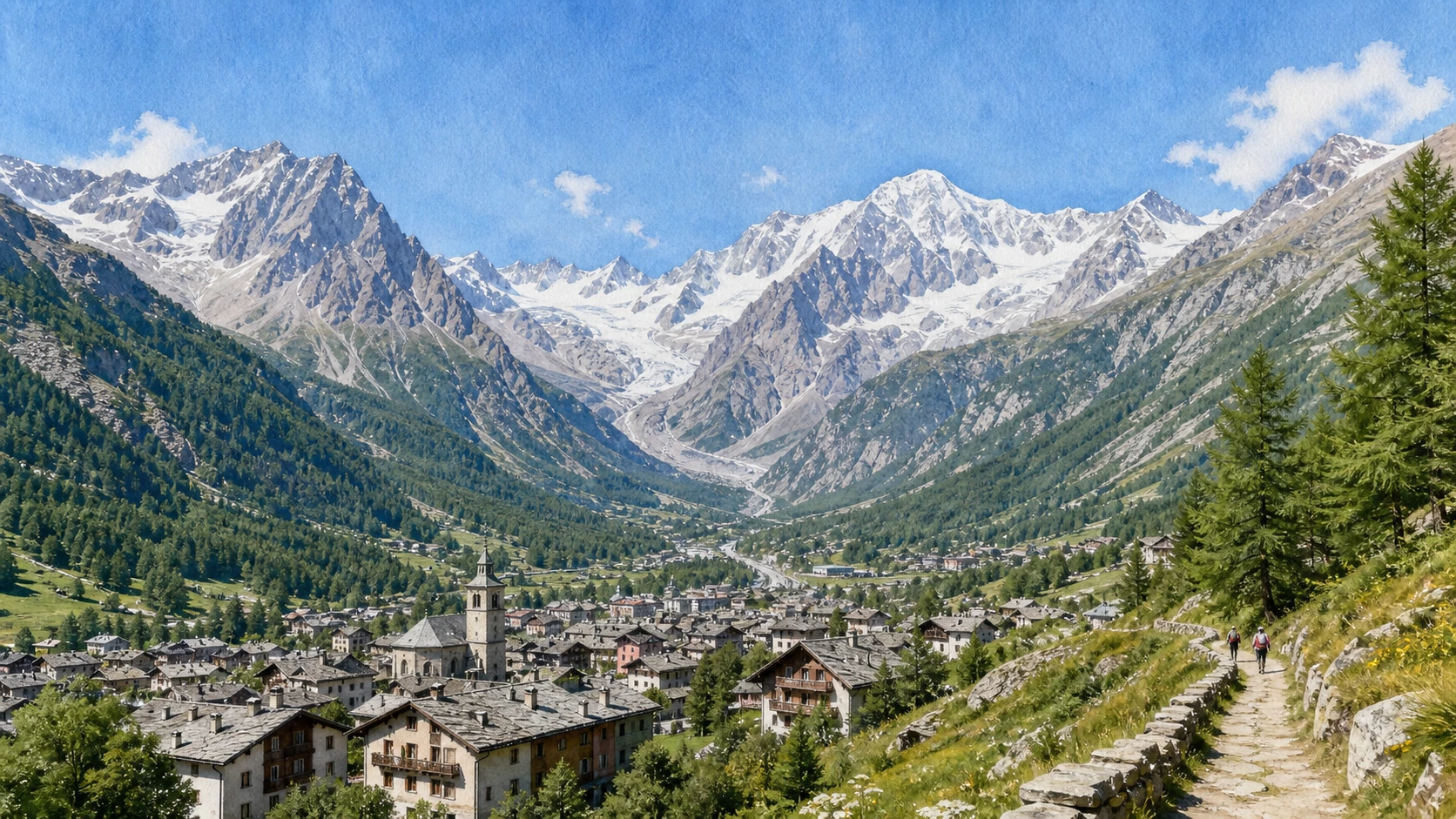 Courmayeur and Valdigne beneath Mont Blanc