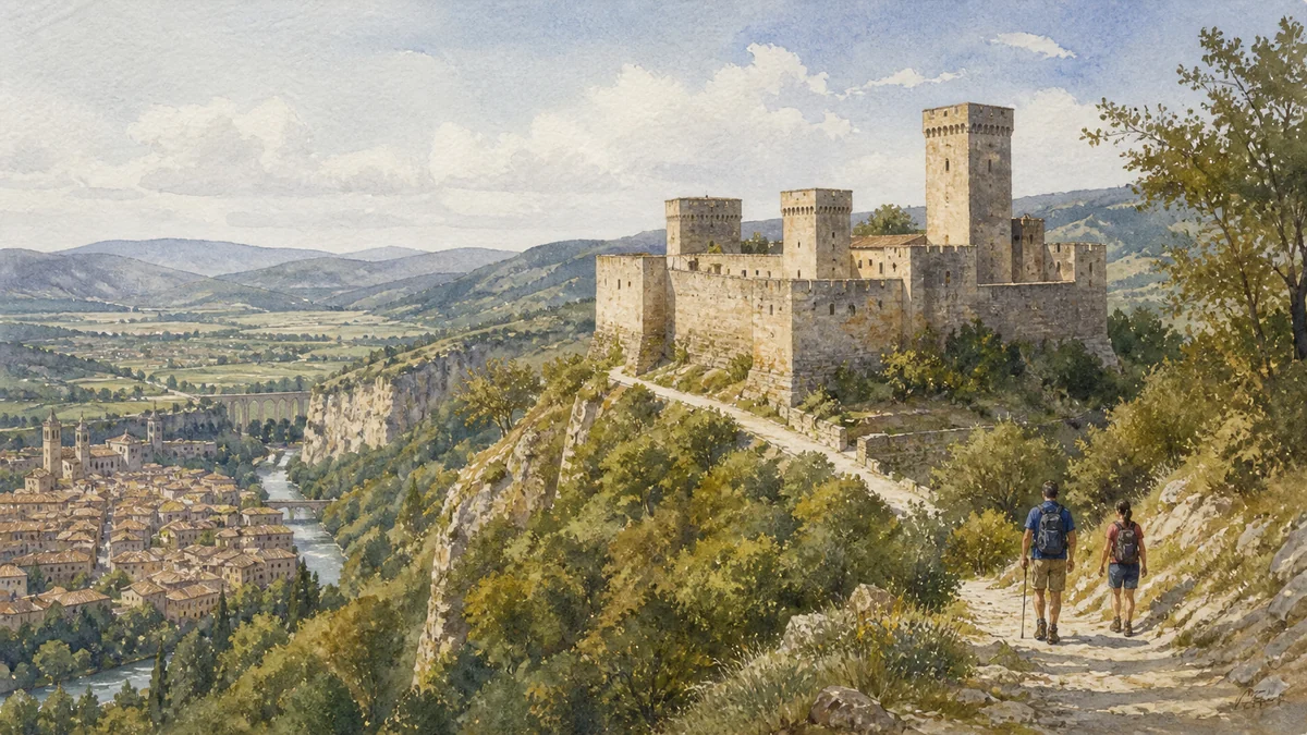 Original documentary watercolour showing Albornoz Fortress in its Narni urban or landscape context