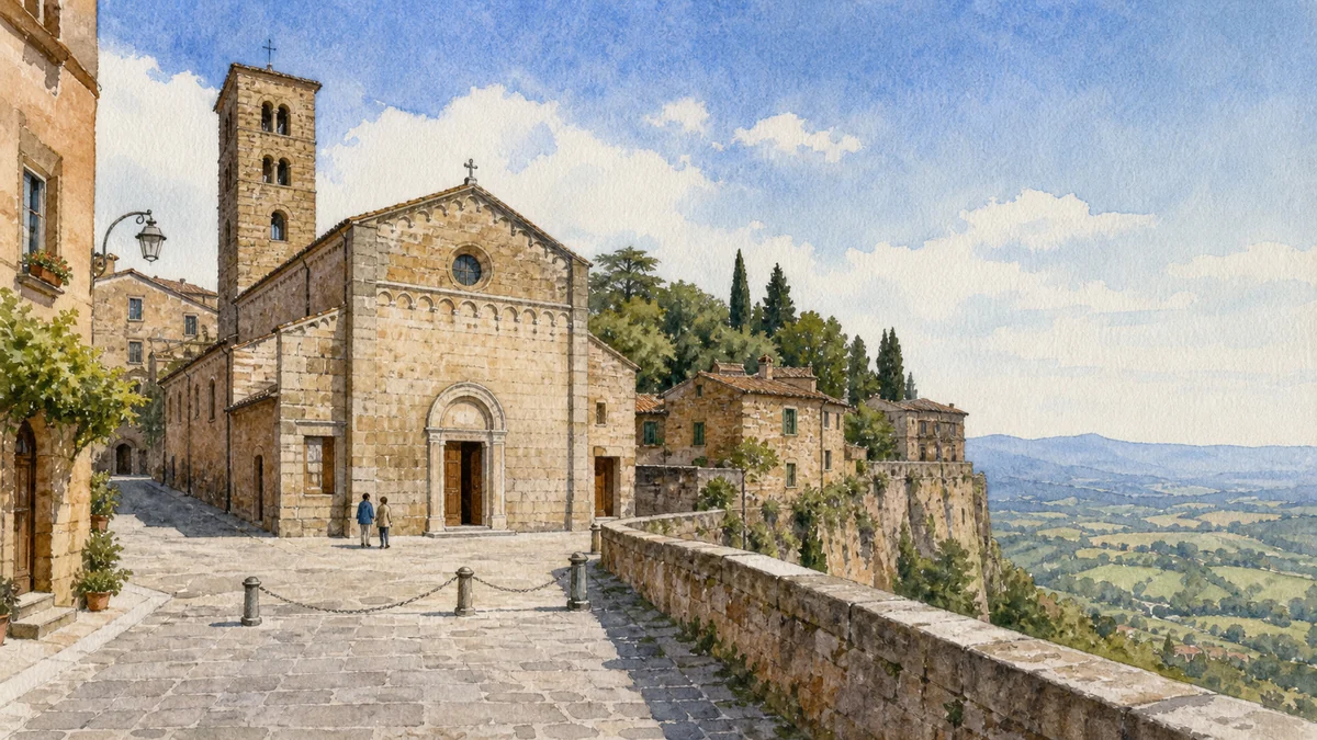 Original documentary watercolour showing Church of San Giovenale in its Orvieto urban or landscape context