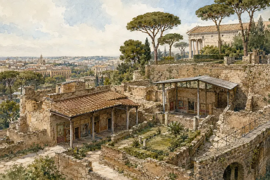Rome Guide 01: Colosseum, Forum and Palatine 9 Illustrated view of the Houses of Augustus and Livia on the Palatine Hill