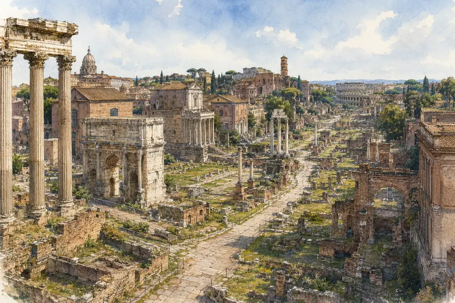 Rome Guide 01: Colosseum, Forum and Palatine 5 Illustrated overview of the Roman Forum between the Capitoline and Palatine