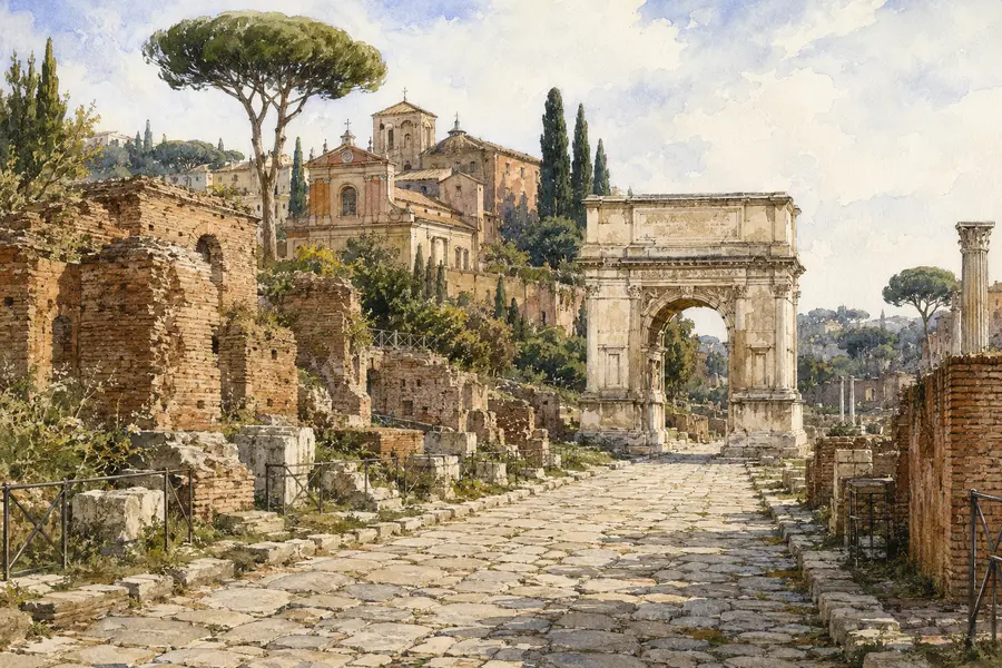 Rome Guide 01: Colosseum, Forum and Palatine 7 Illustrated view along the Via Sacra towards the Arch of Titus