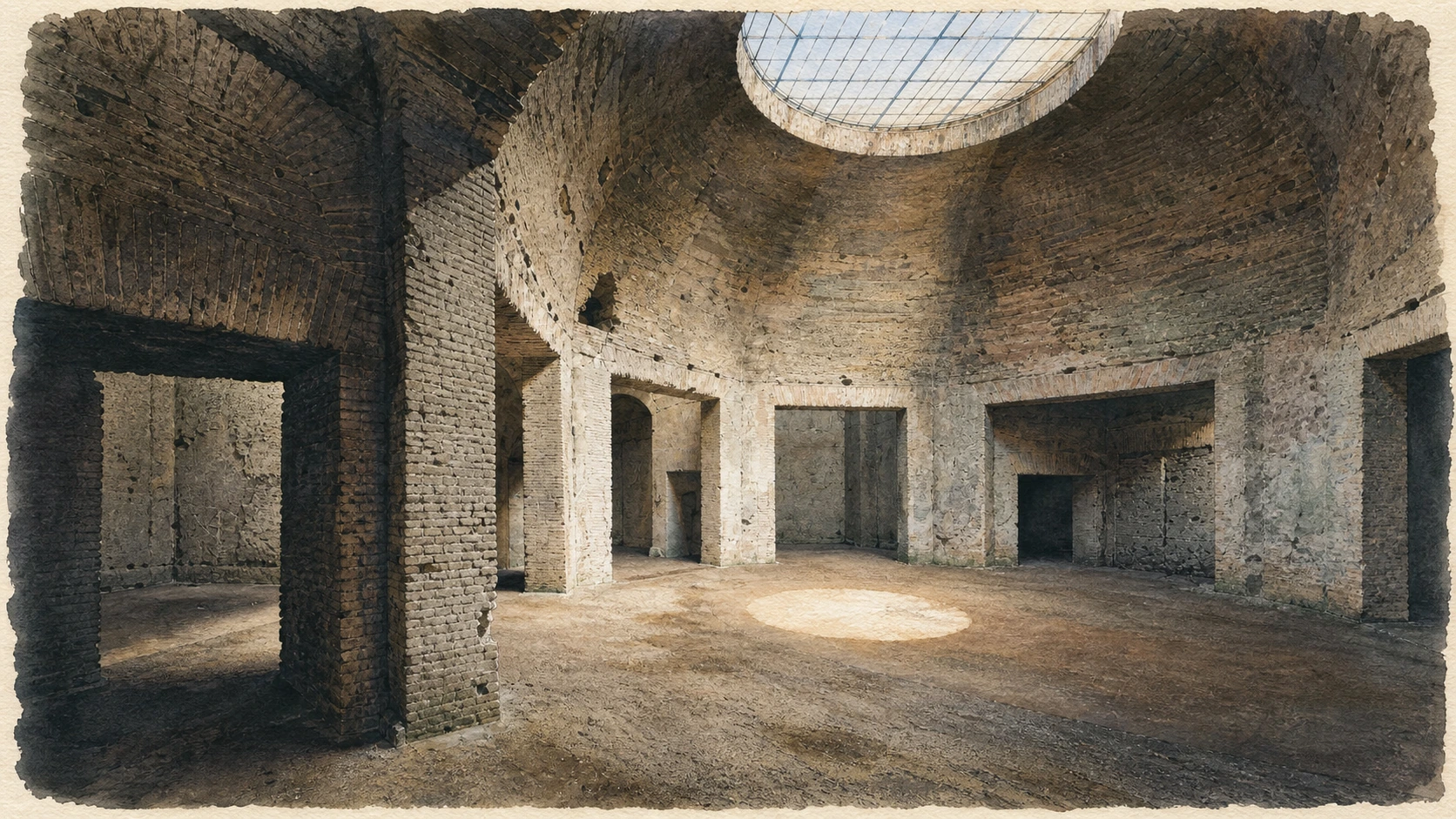 Original documentary watercolour of the present-day Octagonal Hall inside the Domus Aurea