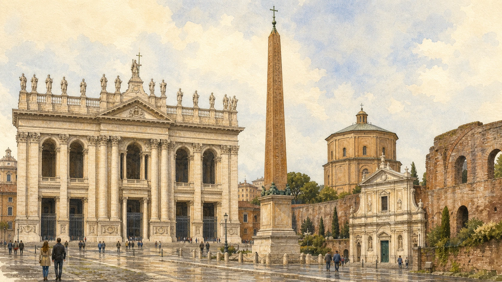 Documentary watercolour of the Lateran and early Christian Rome