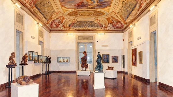 Watercolour: Sculptures displayed inside the Costantino Barbella museum.