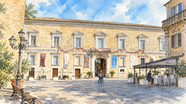 Watercolour: Palazzo d’Avalos facing its square in Vasto.