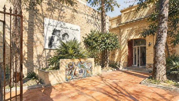 Watercolour: The courtyard and historic workshop buildings of Museo Basilio Cascella.