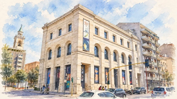 Watercolour: The former bank building housing Imago Museum.