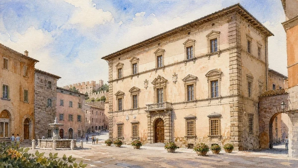 Original documentary watercolour showing Palazzo Petrignani in its Amelia urban or landscape context