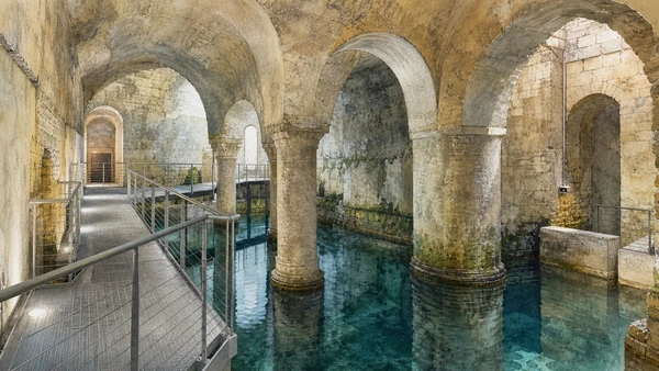 Original documentary watercolour of Palombaro Lungo: public water beneath the Piano in Matera and the Murgia · Basilicata, showing accurate architecture, landscape and present-day use