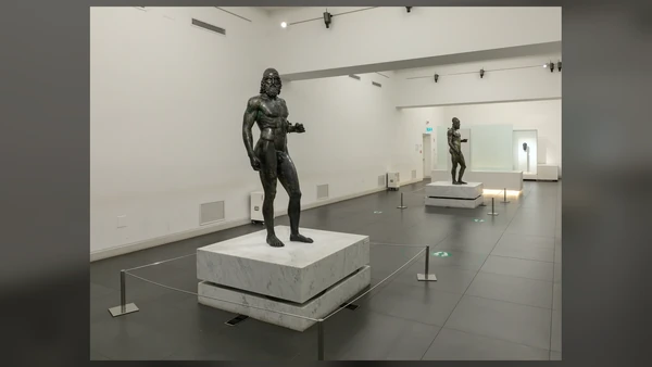Both Riace Bronzes in their present display at the National Archaeological Museum of Reggio Calabria, documentary photograph by Benjamin Smith