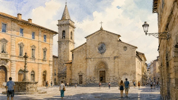 Città di Castello: Renaissance Art, Burri and Living Crafts 8 Original documentary watercolour showing Church of San Francesco in its Citta di Castello urban or landscape context