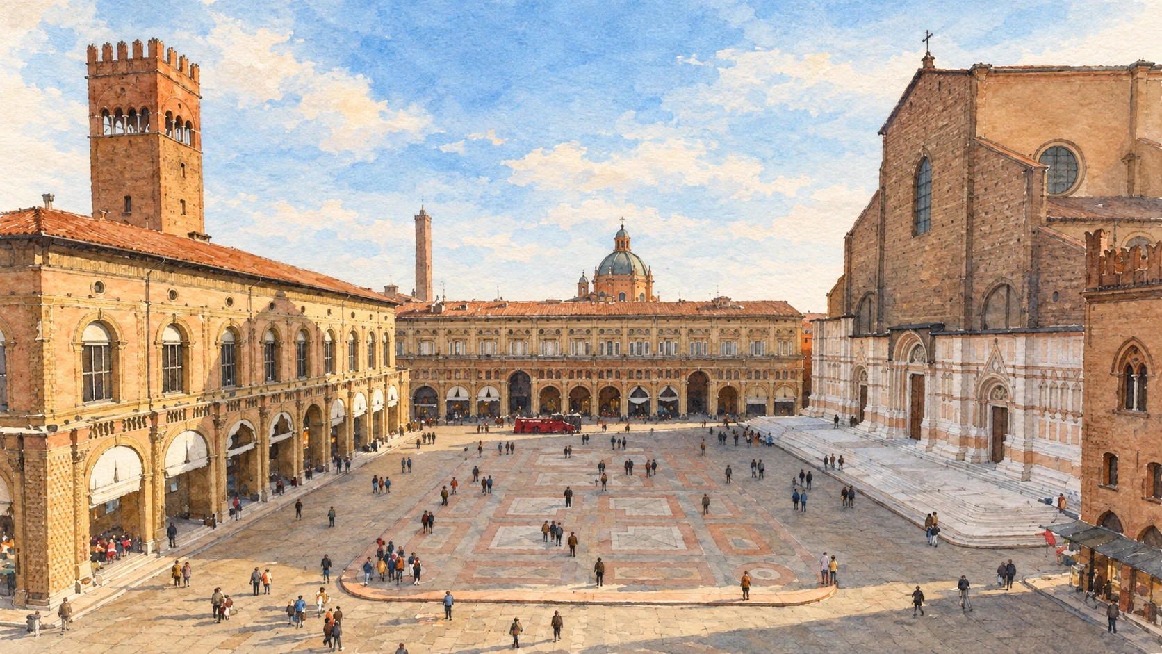 Watercolour: Bologna establishing view
