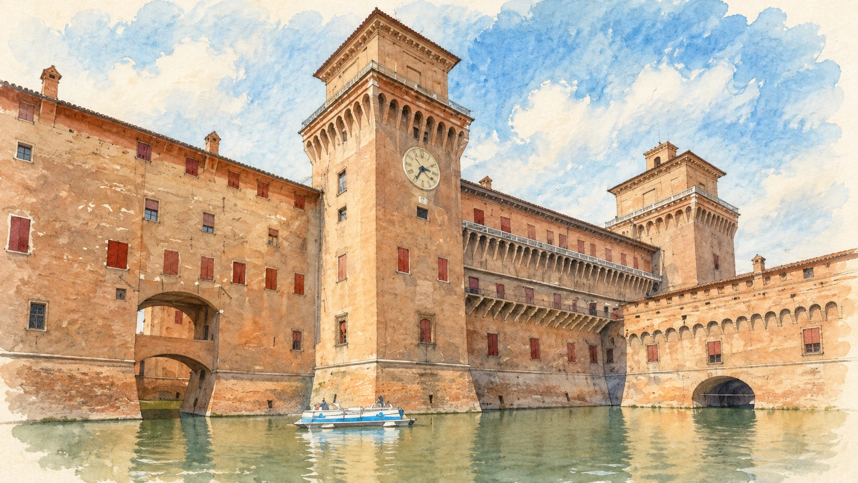 Watercolour: Ferrara establishing view
