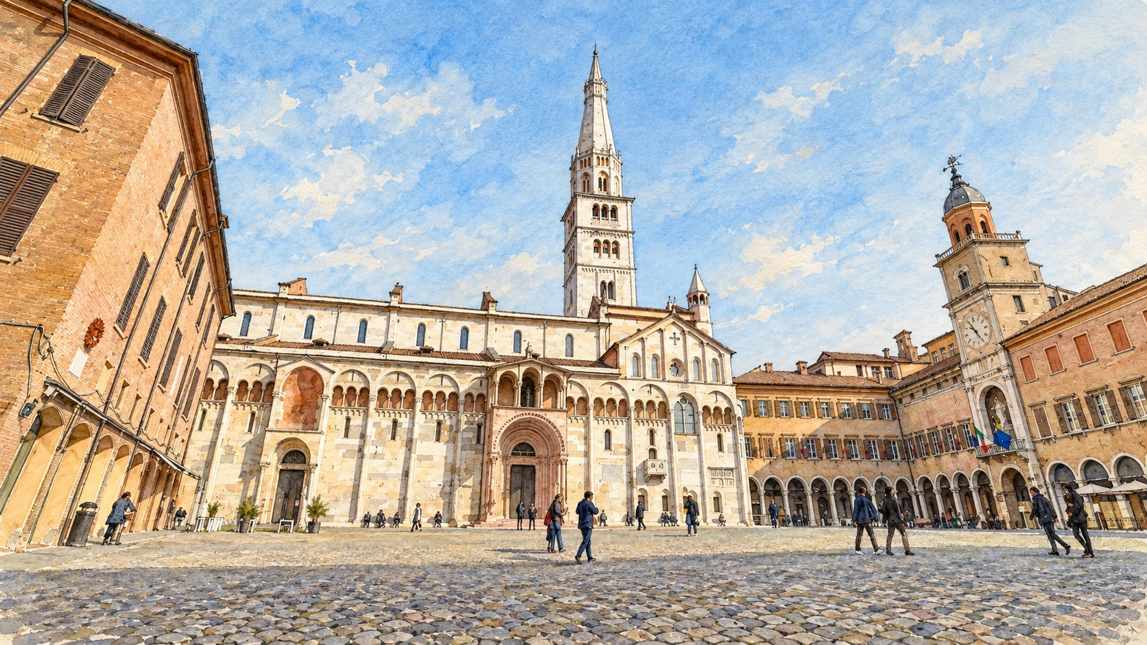 Watercolour: Modena establishing view
