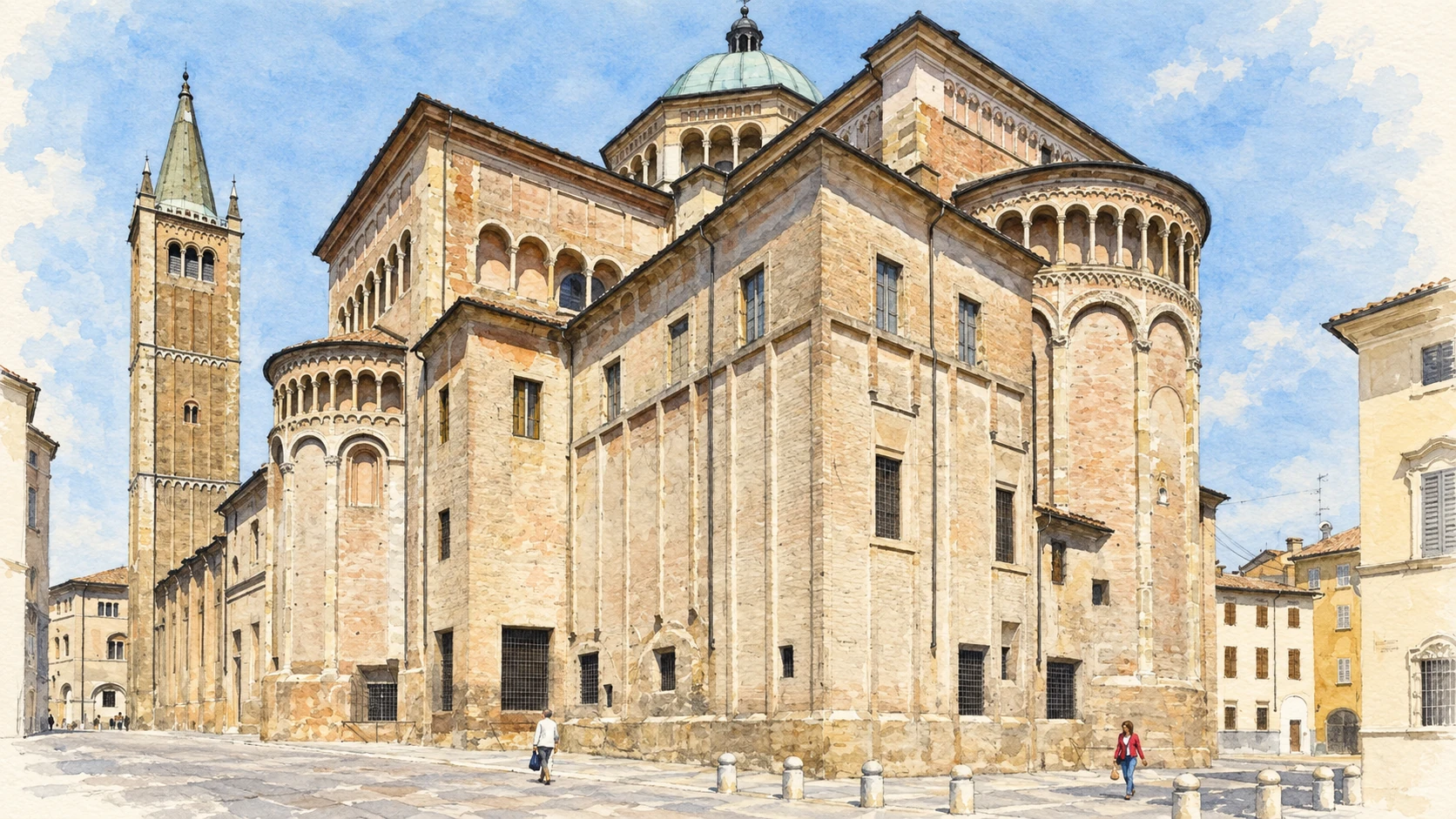 Watercolour: Parma establishing view