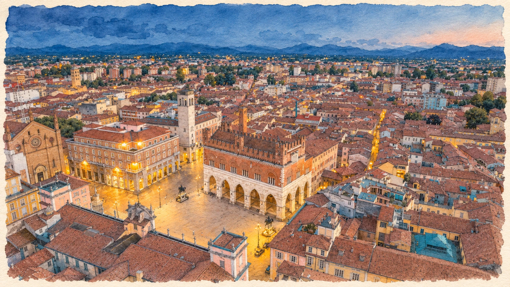 Watercolour: Piacenza establishing view