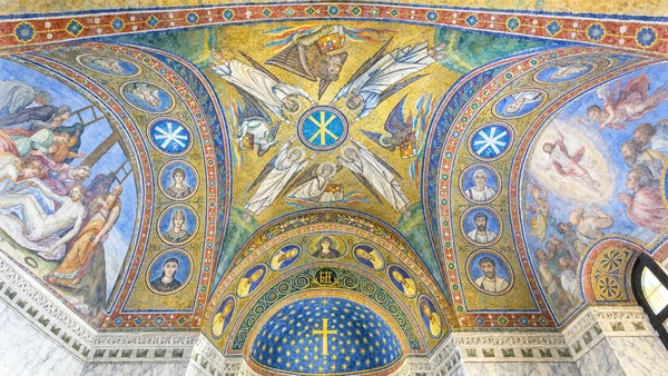 Watercolour: Saint Andrew Archiepiscopal Chapel Ravenna, mosaic vault with angels and blue medallions
