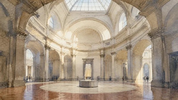 Original documentary watercolour of the Accademia Tribuna as skylit museum architecture