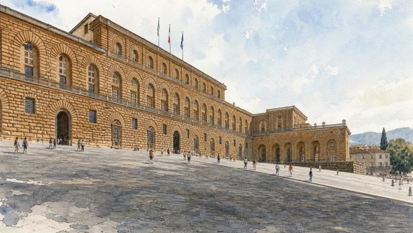 Original documentary watercolour of Piazza de' Pitti and the palace's rusticated façade
