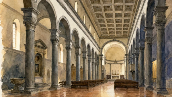 Original documentary watercolour of the Brunelleschian nave inside San Lorenzo