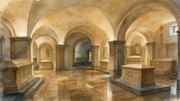 Original documentary watercolour of the vaulted crypt in the Medici Chapels