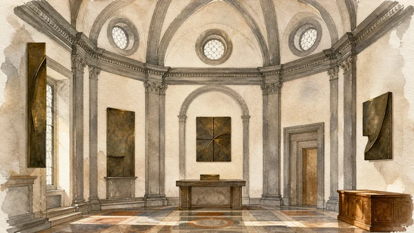 Original documentary watercolour of the Old Sacristy's pietra-serena geometry