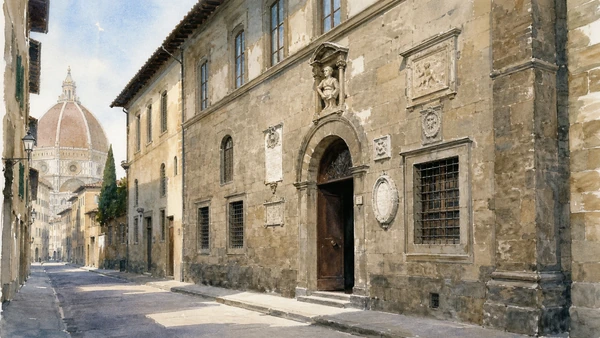 Original documentary watercolour of Casa Buonarroti on Via Ghibellina