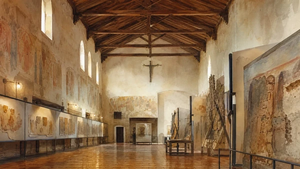 Original documentary watercolour of the former Santa Croce refectory and conservation displays