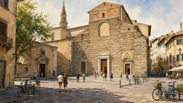 Original documentary watercolour of Piazza del Carmine and the church's unfinished façade