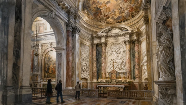 Original documentary watercolour of the integrated Baroque interior of the Corsini Chapel