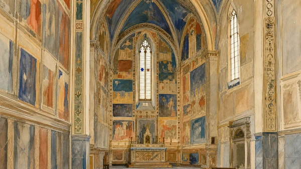 Original documentary watercolour of the Tornabuoni Chapel architecture and abstract mural fields