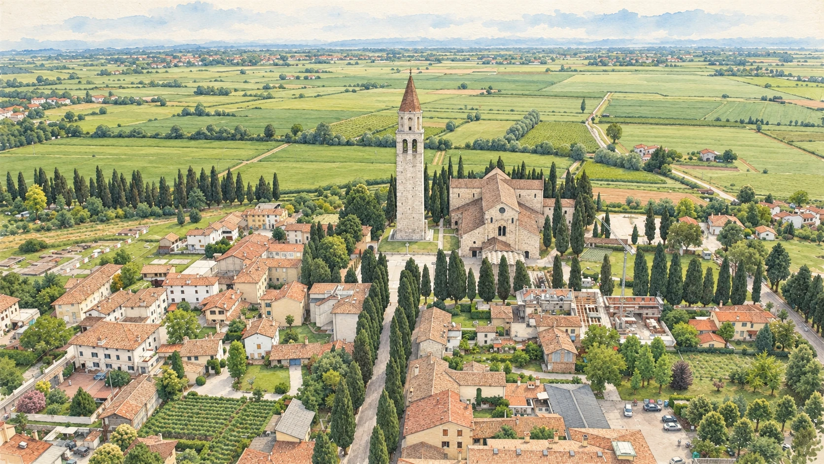 Watercolour: Aquileia establishing view