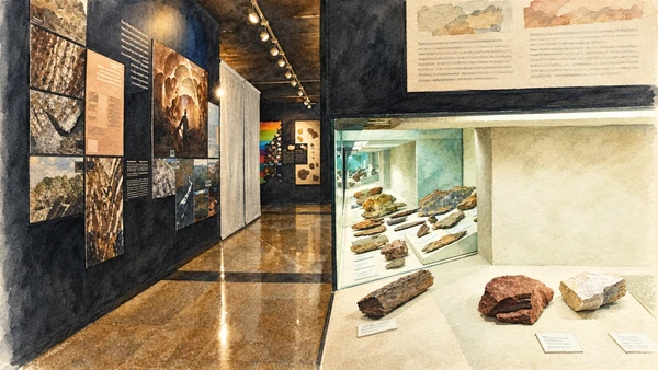 Watercolour: Ampezzo Museo Geologico della Carnia actual fossil and rock display