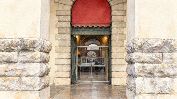 Watercolour: Entrance to the National Archaeological Museum at Palazzo dei Provveditori Veneti