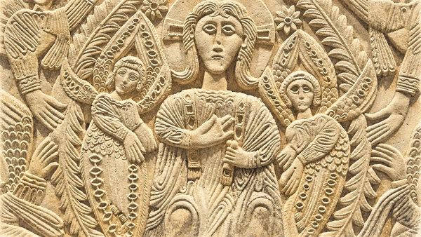 Watercolour: Carved relief detail from the altar of Ratchis, showing the surviving stone