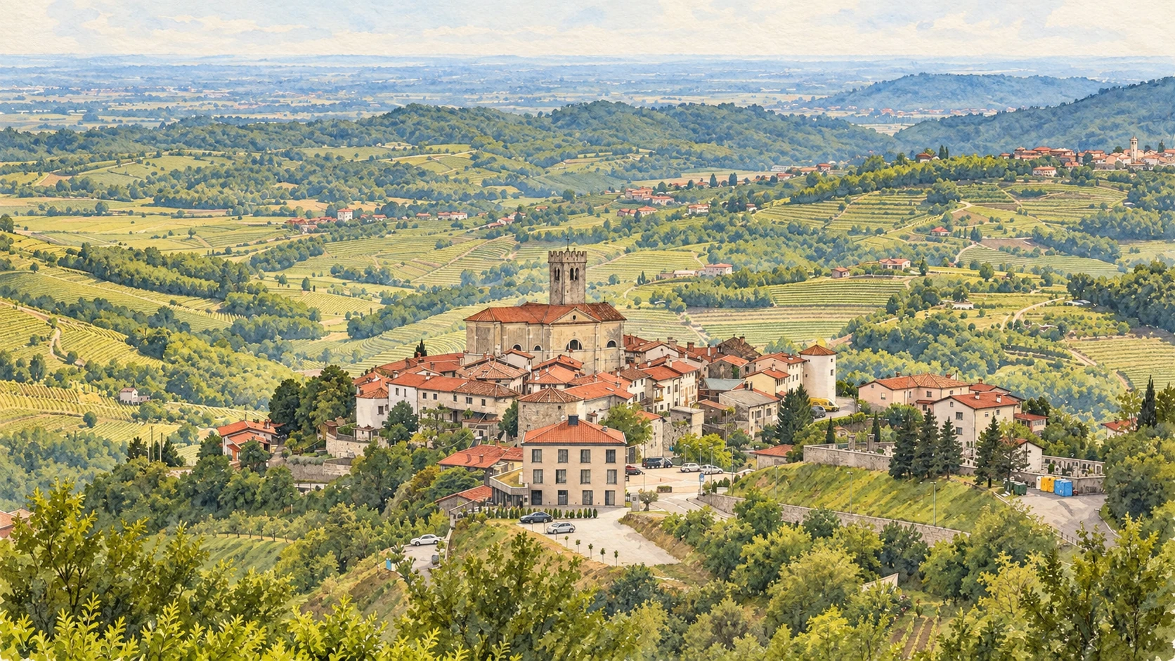 Watercolour: Collio & Brda establishing view