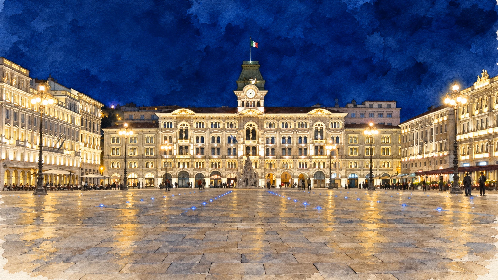 Watercolour: Trieste establishing view