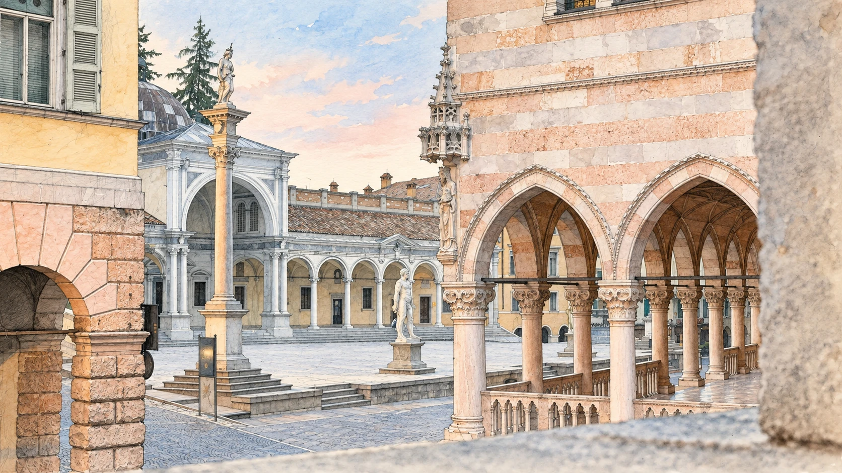 Watercolour: Udine establishing view