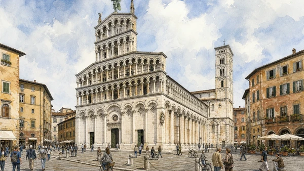 Original documentary watercolour of San Michele in Foro and the former Roman crossroads