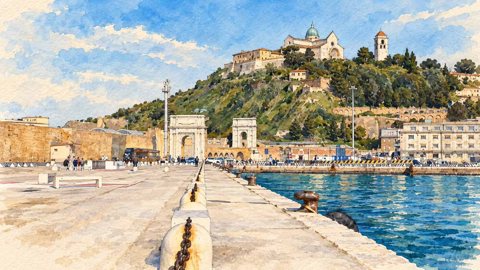 Watercolour: Ancona establishing view